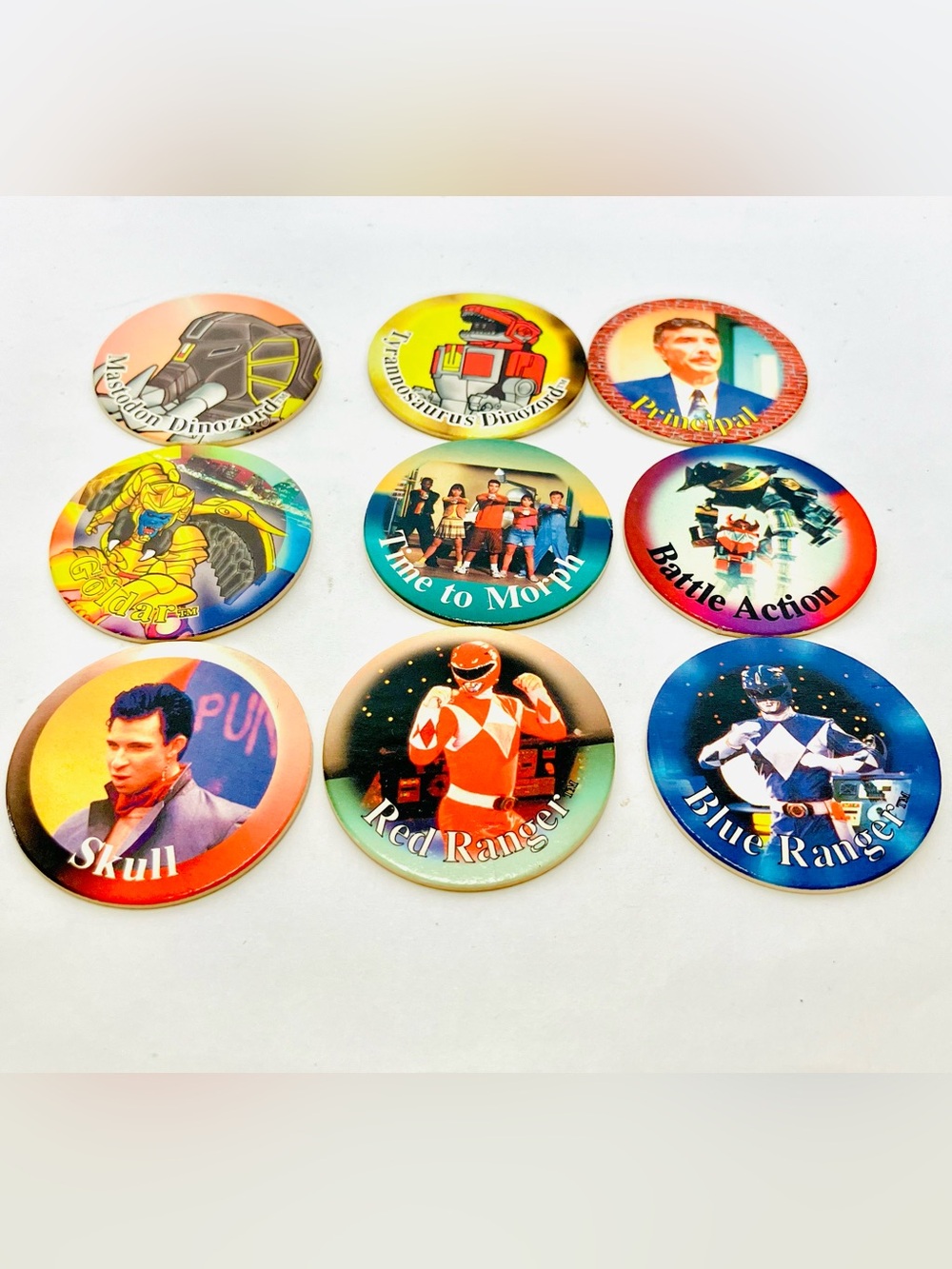 Pogs 1994 Saban Mighty Morphin Power Rangers Lot(9) Assorted Power Caps